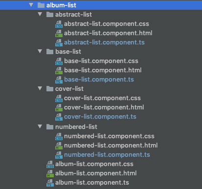 "Folder structure of the component listing albums"